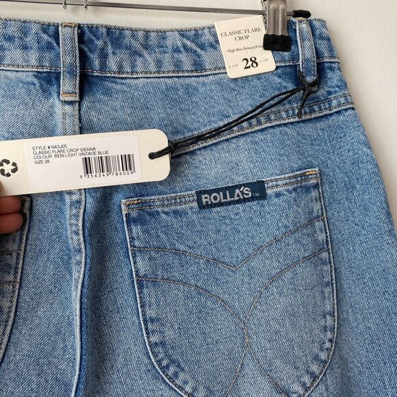 Rollas Womens Classic Flare Crop Sienna High Rise in Light Vintage Blue Size 28 - Picture 7 of 11